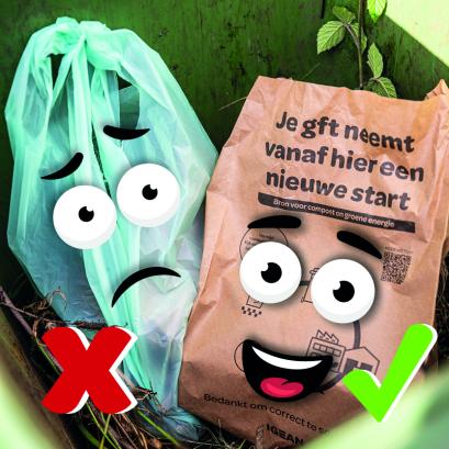 Plastic bio-zakje mag niet in bij de gft, het keukenzakje van IGEAN wel