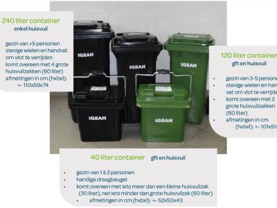 drie verschillende volumes van containers voor gft en huisvuil